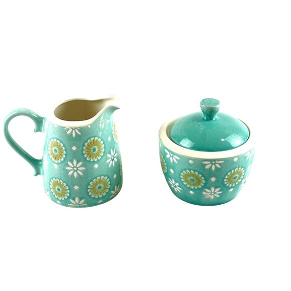 Pfalzgraff Antigua Creamer Sugar Bowl Light Blue Flowers Retro - Picture 1 of 8